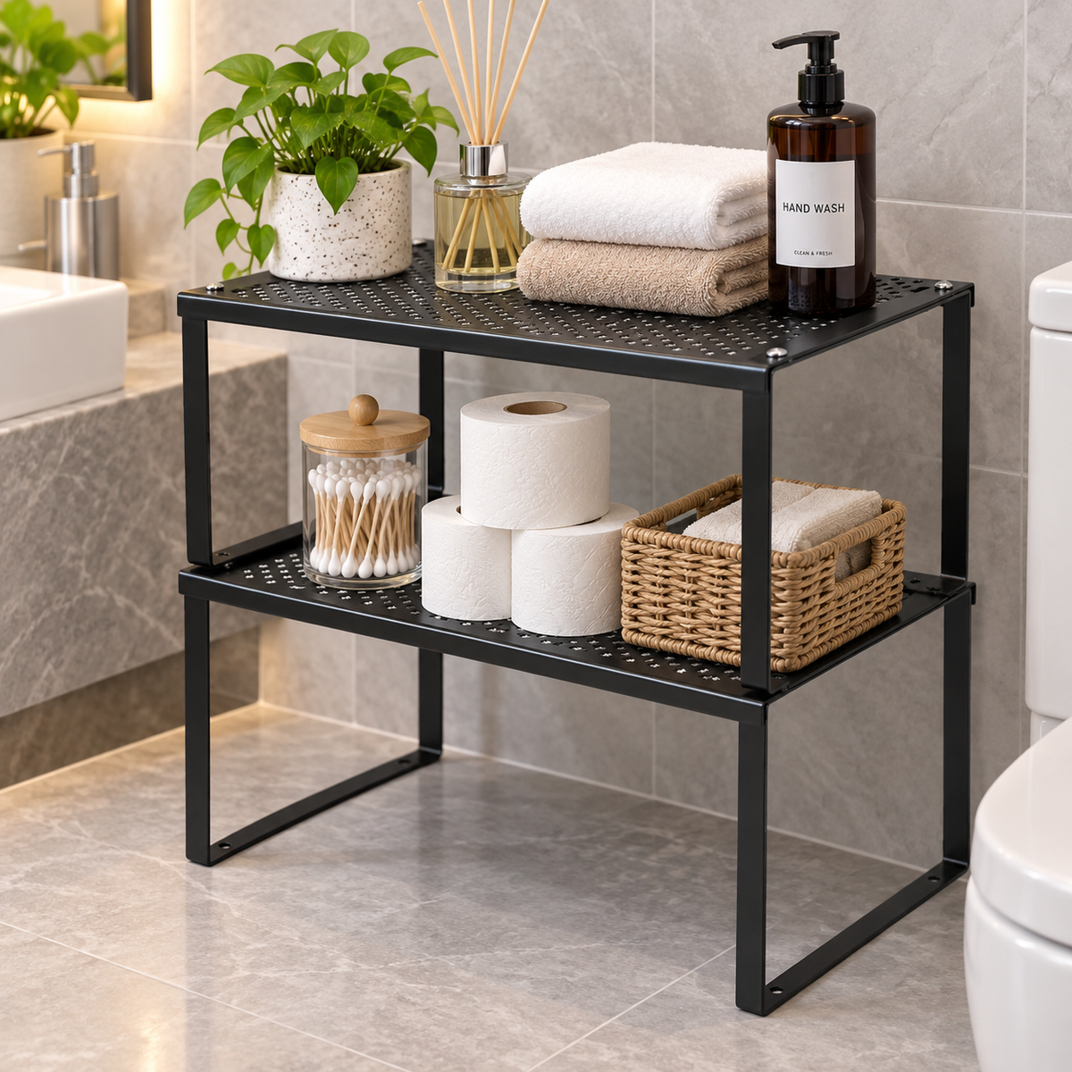 2-Tier Stackable Cabinet Organizer